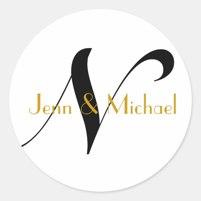Adesivo Redondo Monograma N Sticker Dourado de Nomes de Noite de C (Frente)