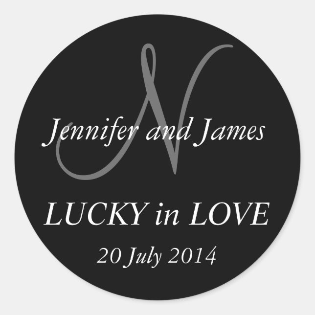 Adesivo Redondo Monograma N Stickers para Casamentos Pretos (Frente)