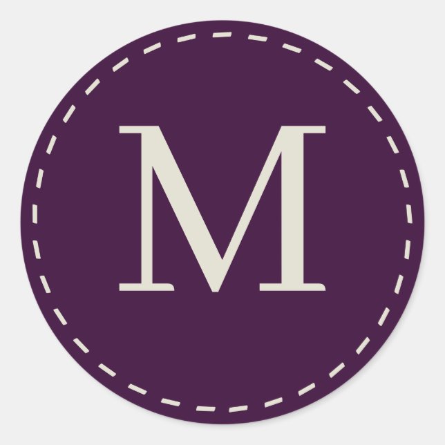 Adesivo Redondo Monograma na moda púrpura (Frente)