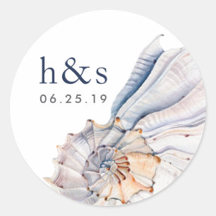 Adesivo Redondo Monograma náutico do casamento do Seashell do