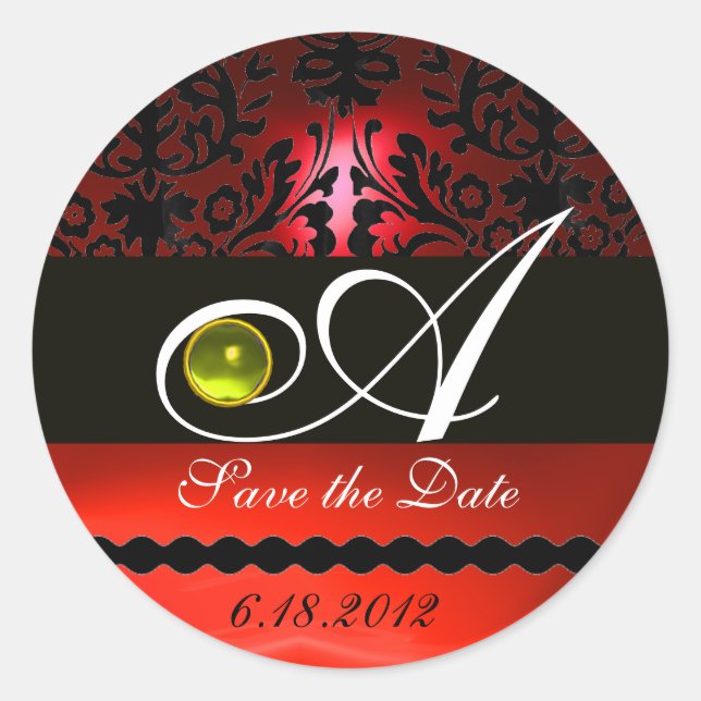 Adesivo Redondo MONOGRAMA NEGRO E VERMELHO, Topaz Amarelo (Frente)