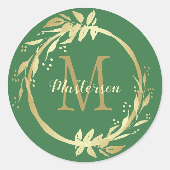 Adesivo Redondo Monograma Nome Dourado Fretada de Natal Verde (Frente)