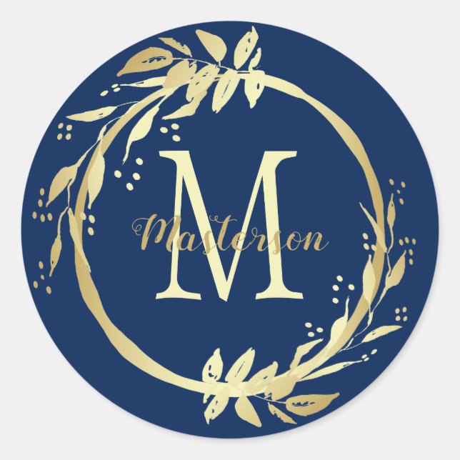 Adesivo Redondo Monograma Nome Dourado Marinho Azul Fretada de Nat (Frente)