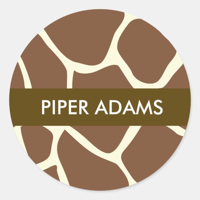 Adesivo Redondo Monograma Nome Giraffe Impressão Stickers (Frente)