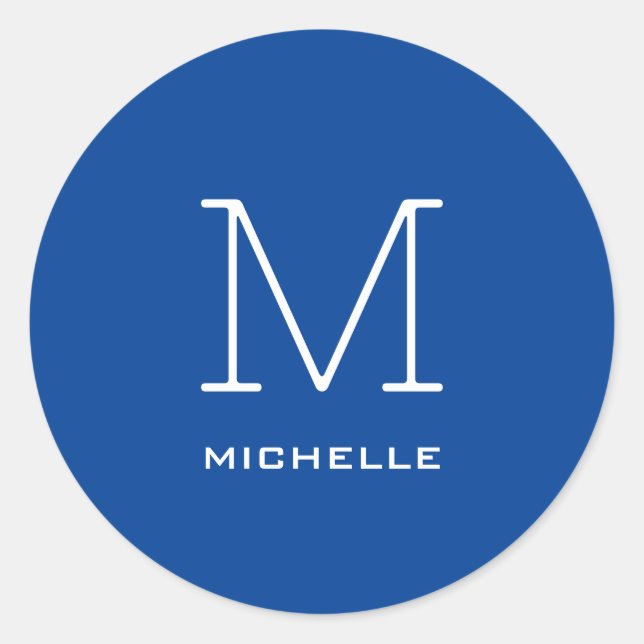 Adesivo Redondo Monograma Nome inicial Escuro Azul Único Minimalis (Frente)