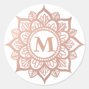 Adesivo Redondo Monograma Novo Rosa Dourado Mandala