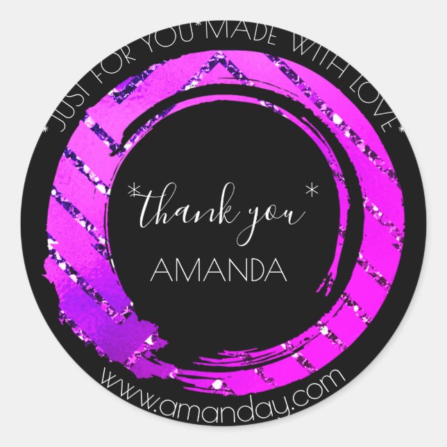 Adesivo Redondo Monograma Obrigado Boutique Web Compra Preto Rosa (Frente)