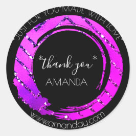 Adesivo Redondo Monograma Obrigado Boutique Web Compra Preto Rosa