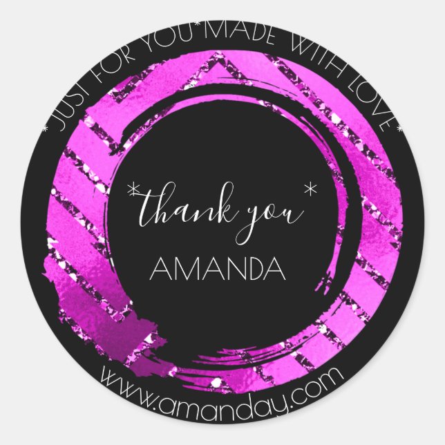 Adesivo Redondo Monograma Obrigado Boutique Web Compra Rosa Quente (Frente)