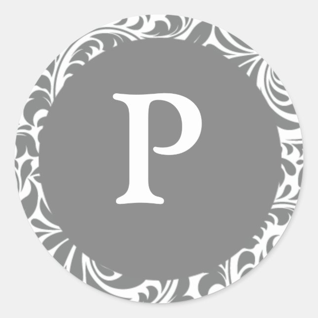 Adesivo Redondo Monograma P Cinzas de convites personalizáveis Sti (Frente)