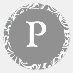 Adesivo Redondo Monograma P Cinzas de convites personalizáveis Sti