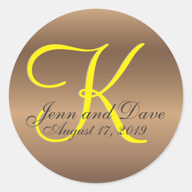 Adesivo Redondo Monograma 🔑 Pecan de Na moda de bronze (Frente)