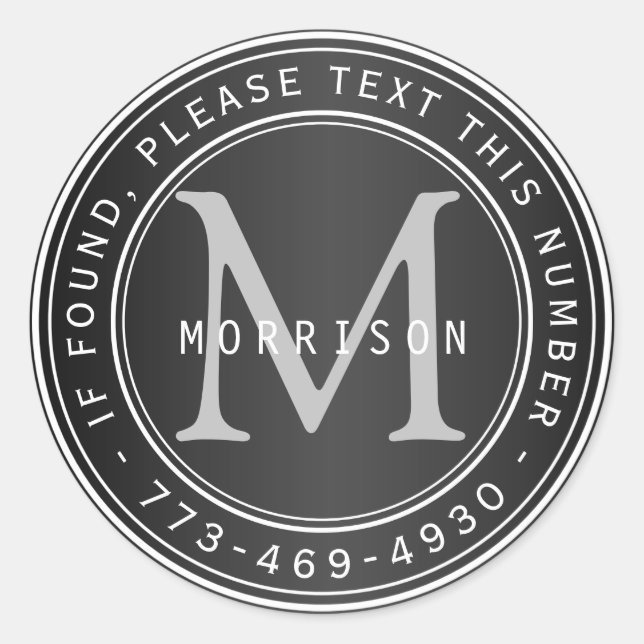 Adesivo Redondo Monograma perdido e achado em preto (Frente)