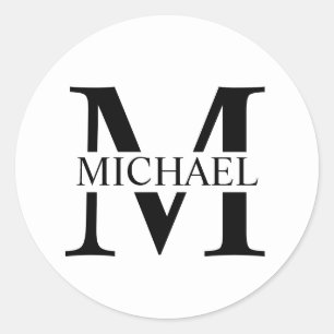 Adesivo Redondo Monograma Personalizado Branco e Nome