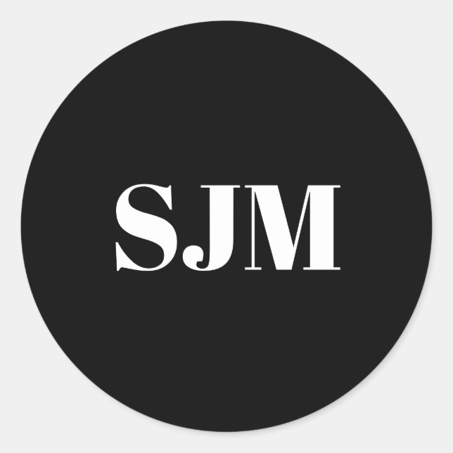 Adesivo Redondo Monograma personalizado branco preto mínimo (Frente)