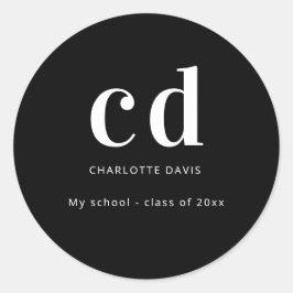 Adesivo Redondo Monograma personalizado branco preto Nome minimali