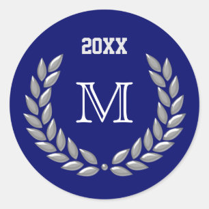 Adesivo Redondo Monograma Personalizado Cinza Claro Coroa de Louro