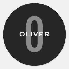 Adesivo Redondo Monograma Personalizado Cinza Negra Nome Branco