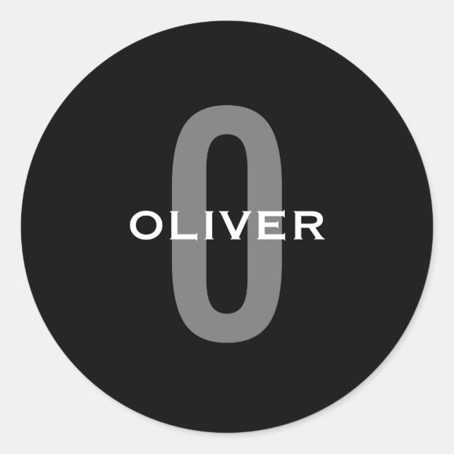 Adesivo Redondo Monograma Personalizado Cinza Negra Nome Branco (Frente)
