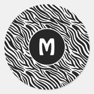 Adesivo Redondo Monograma Personalizado com Estampa de Zebra