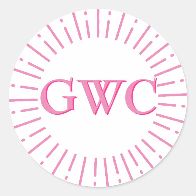 Adesivo Redondo Monograma Personalizado de Burst Sun Cor-de-rosa c (Frente)