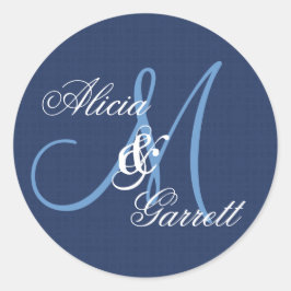 Adesivo Redondo Monograma Personalizado de Casamento Azul da Meia-