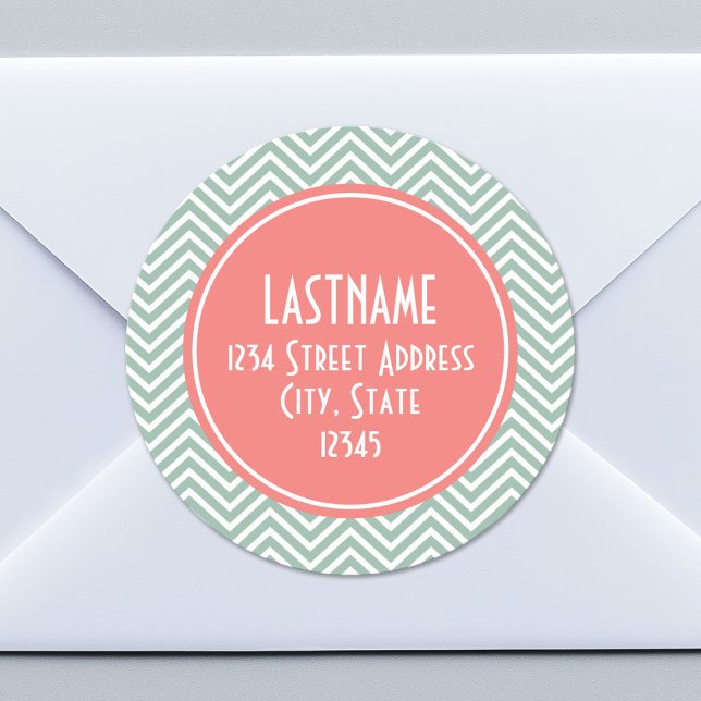 Adesivo Redondo Monograma Personalizado de Chevrons de Casa e Casa (Custom Return Address Sticker)
