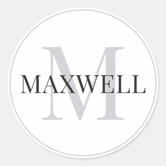 Adesivo Redondo Monograma Personalizado de Cinzas Negra Minimalist (Frente)