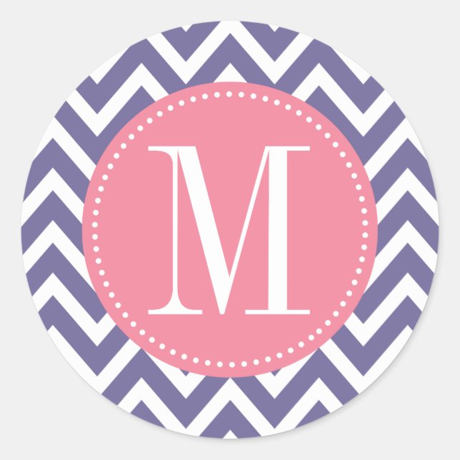 Adesivo Redondo Monograma Personalizado de Divisa Rosa e Lavanda (Frente)