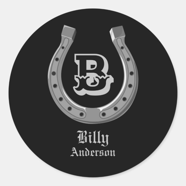 Adesivo Redondo Monograma Personalizado de Sapato de Cavalo de Cow (Frente)