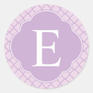 Adesivo Redondo Monograma Personalizado do Quatrefoil lavanda