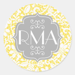 Adesivo Redondo Monograma personalizado do vintage laço amarelo