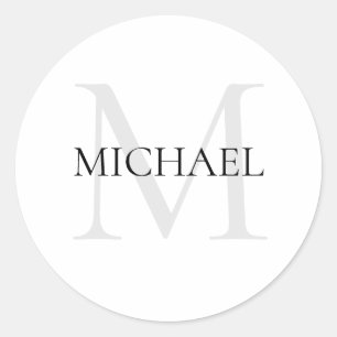 Adesivo Redondo Monograma Personalizado e Nome Branco
