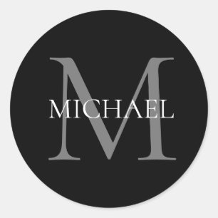 Adesivo Redondo Monograma Personalizado e Nome Preto