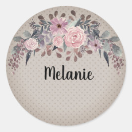 Adesivo Redondo Monograma personalizado: flor de aquarela