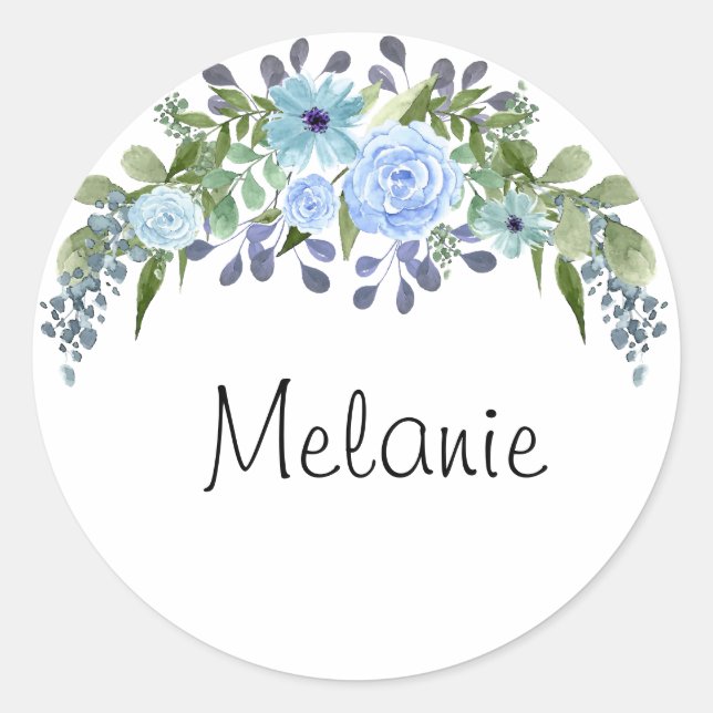 Adesivo Redondo Monograma personalizado: flor de aquarela (Frente)