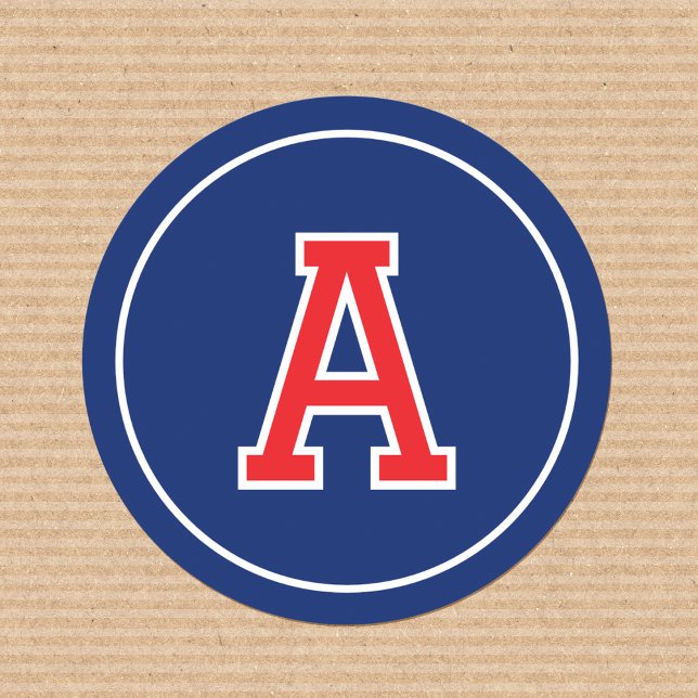 Adesivo Redondo Monograma Personalizado Marinho de Tipografia Retr (Criador carregado)