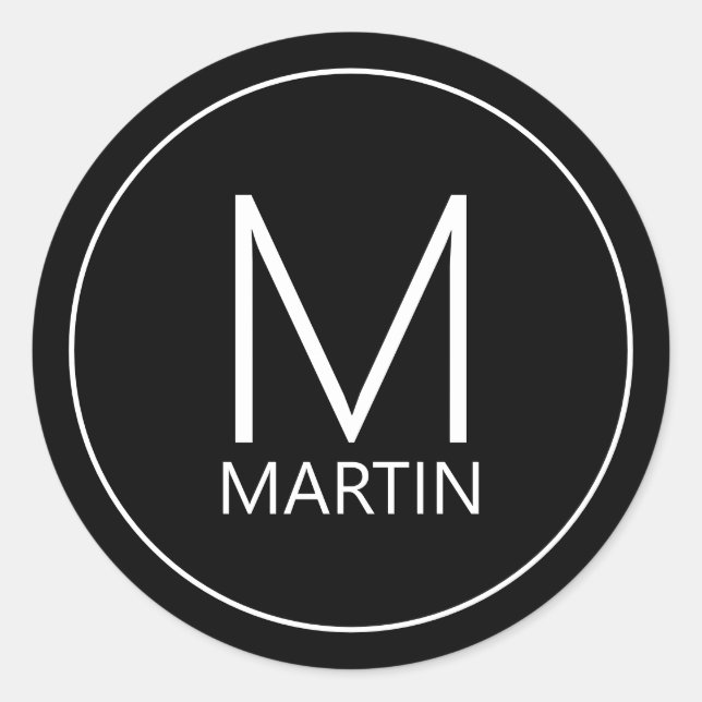 Adesivo Redondo Monograma Personalizado Moderno e Roteiro Clássico (Frente)