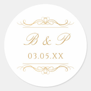 Adesivo Redondo Monograma Personalizado Moderno Elegante Bodas em