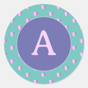 Adesivo Redondo Monograma Personalizado Padrão Cardíaco Lilac Teal