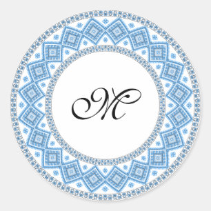 Adesivo Redondo Monograma Personalizado Padrão inicial entre ponto