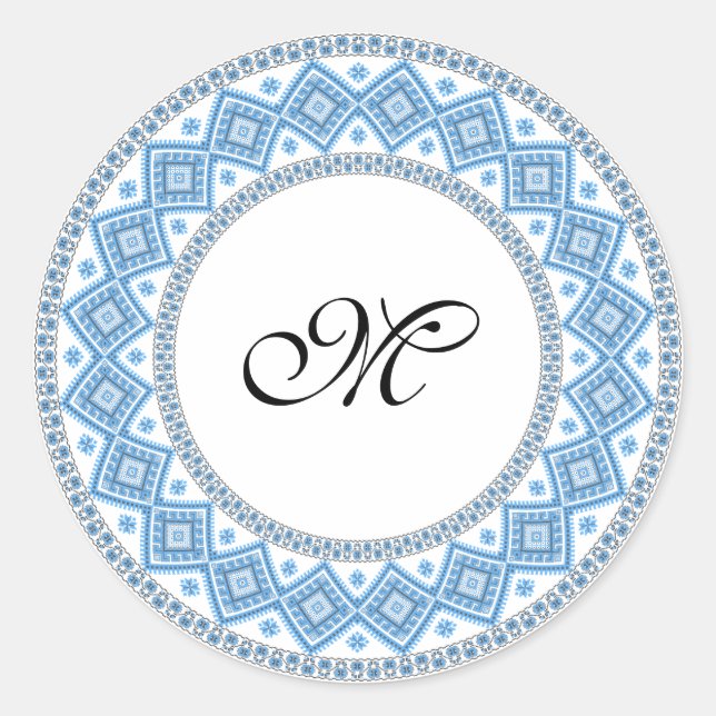 Adesivo Redondo Monograma Personalizado Padrão inicial entre ponto (Frente)