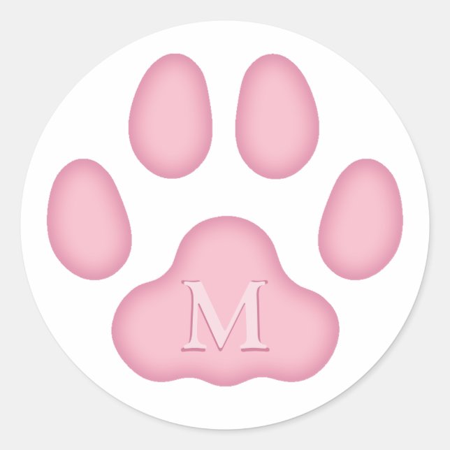 Adesivo Redondo Monograma Personalizado Pet Pet Pet Pink Paw (Frente)