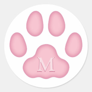 Adesivo Redondo Monograma Personalizado Pet Pet Pet Pink Paw