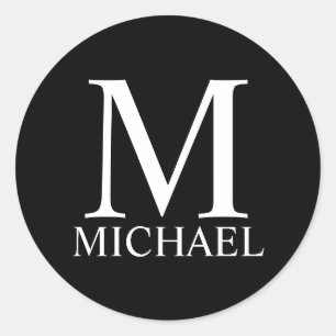 Adesivo Redondo Monograma Personalizado Preto e Nome