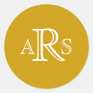 Adesivo Redondo Monograma Personalizado Três Letra Dourada Selo de