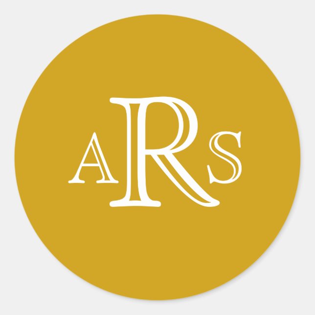 Adesivo Redondo Monograma Personalizado Três Letra Dourada Selo de (Frente)