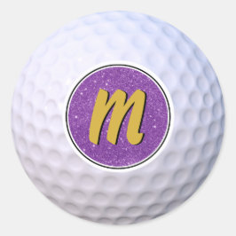Adesivo Redondo Monograma Personalizável de Bola de Golf Roxo e Do