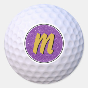 Adesivo Redondo Monograma Personalizável de Bola de Golf Roxo e Do