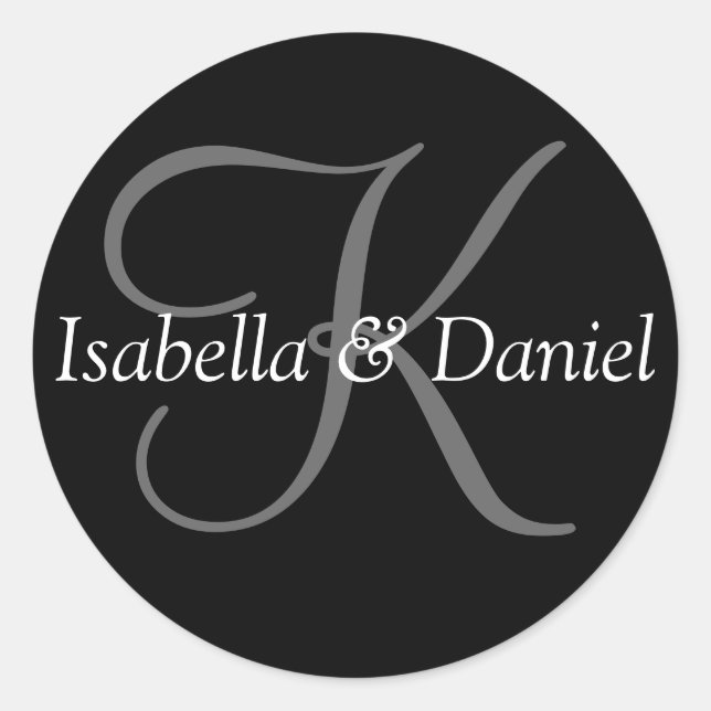 Adesivo Redondo Monograma Personalizável de Casamento de na moda B (Frente)
